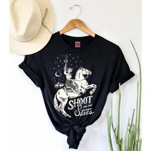 ALI-DEE Shoot for the Stars Women's T-Shirt Plus Size 2XL Black Cowgirl Western